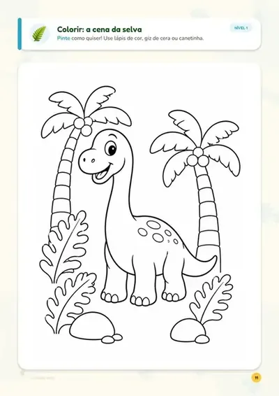 Página de colorir da cena da selva