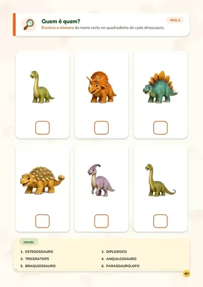 Atividade de identificar cada dinossauro