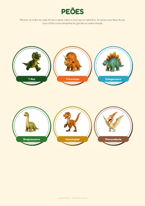 Peões dos 6 dinossauros da Corrida Jurássica