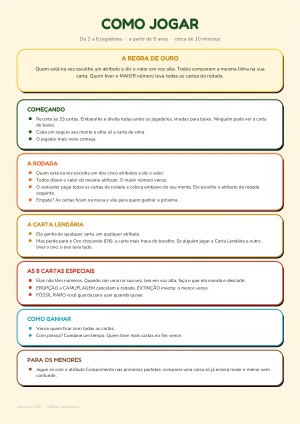 Página de regras do jogo Cartas Jurássicas